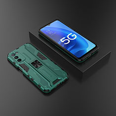 Silicone Matte Finish and Plastic Back Cover Case with Magnetic Stand T02 for Oppo A55 5G Green