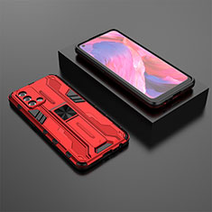 Silicone Matte Finish and Plastic Back Cover Case with Magnetic Stand T02 for Oppo A74 4G Red