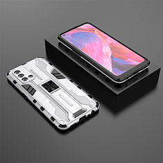 Silicone Matte Finish and Plastic Back Cover Case with Magnetic Stand T02 for Oppo A74 4G White