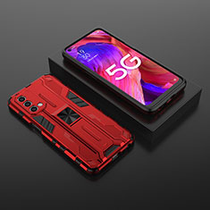 Silicone Matte Finish and Plastic Back Cover Case with Magnetic Stand T02 for Oppo A74 5G Red