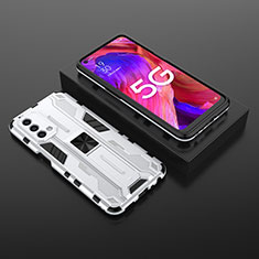Silicone Matte Finish and Plastic Back Cover Case with Magnetic Stand T02 for Oppo A93 5G White