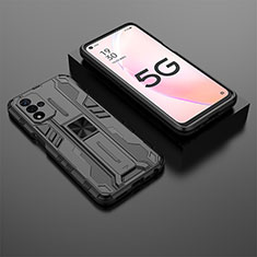 Silicone Matte Finish and Plastic Back Cover Case with Magnetic Stand T02 for Oppo A93s 5G Black