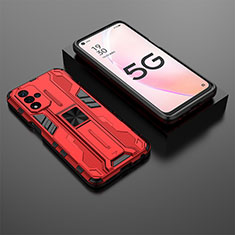 Silicone Matte Finish and Plastic Back Cover Case with Magnetic Stand T02 for Oppo A93s 5G Red