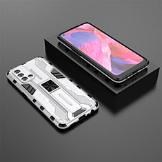 Silicone Matte Finish and Plastic Back Cover Case with Magnetic Stand T02 for Oppo A95 4G White