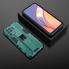 Silicone Matte Finish and Plastic Back Cover Case with Magnetic Stand T02 for Oppo F19 Pro Green