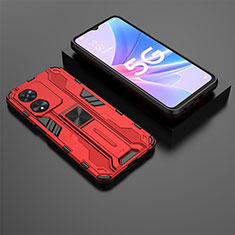 Silicone Matte Finish and Plastic Back Cover Case with Magnetic Stand T02 for Oppo F23 5G Red