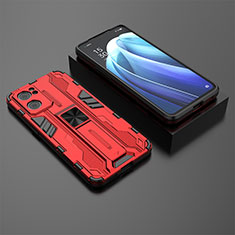 Silicone Matte Finish and Plastic Back Cover Case with Magnetic Stand T02 for Oppo Find X5 Lite 5G Red