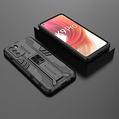 Silicone Matte Finish and Plastic Back Cover Case with Magnetic Stand T02 for Oppo K9 Pro 5G Black