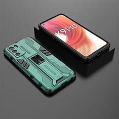 Silicone Matte Finish and Plastic Back Cover Case with Magnetic Stand T02 for Oppo K9 Pro 5G Green