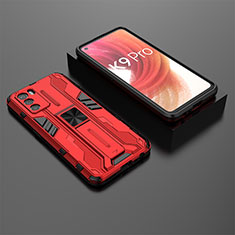 Silicone Matte Finish and Plastic Back Cover Case with Magnetic Stand T02 for Oppo K9 Pro 5G Red