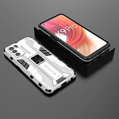 Silicone Matte Finish and Plastic Back Cover Case with Magnetic Stand T02 for Oppo K9 Pro 5G White