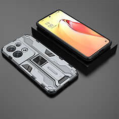 Silicone Matte Finish and Plastic Back Cover Case with Magnetic Stand T02 for Oppo Reno8 Pro 5G Gray