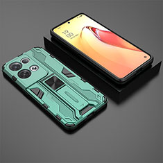 Silicone Matte Finish and Plastic Back Cover Case with Magnetic Stand T02 for Oppo Reno8 Pro+ Plus 5G Green