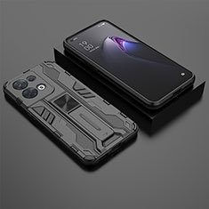 Silicone Matte Finish and Plastic Back Cover Case with Magnetic Stand T02 for Oppo Reno9 Pro 5G Black