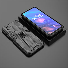 Silicone Matte Finish and Plastic Back Cover Case with Magnetic Stand T02 for Realme Q3s 5G Black