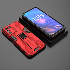 Silicone Matte Finish and Plastic Back Cover Case with Magnetic Stand T02 for Realme Q3s 5G Red