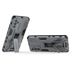 Silicone Matte Finish and Plastic Back Cover Case with Magnetic Stand T02 for Samsung Galaxy A05s Gray