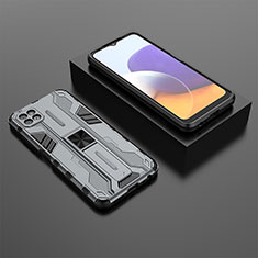 Silicone Matte Finish and Plastic Back Cover Case with Magnetic Stand T02 for Samsung Galaxy A22 5G Gray