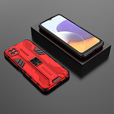 Silicone Matte Finish and Plastic Back Cover Case with Magnetic Stand T02 for Samsung Galaxy A22 5G Red