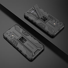 Silicone Matte Finish and Plastic Back Cover Case with Magnetic Stand T02 for Samsung Galaxy A32 4G Black