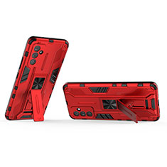 Silicone Matte Finish and Plastic Back Cover Case with Magnetic Stand T02 for Samsung Galaxy A34 5G Red