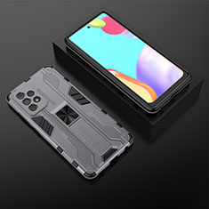 Silicone Matte Finish and Plastic Back Cover Case with Magnetic Stand T02 for Samsung Galaxy A52 5G Gray