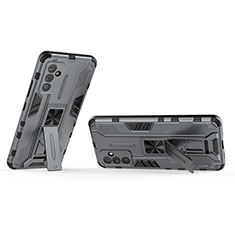 Silicone Matte Finish and Plastic Back Cover Case with Magnetic Stand T02 for Samsung Galaxy A82 5G Gray