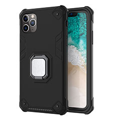 Silicone Matte Finish and Plastic Back Cover Case with Magnetic Stand Z01 for Apple iPhone 11 Pro Max Black