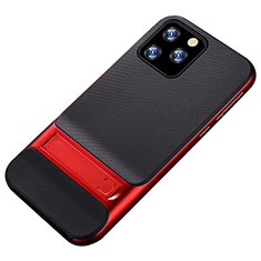 Silicone Matte Finish and Plastic Back Cover Case with Stand A01 for Apple iPhone 11 Pro Red