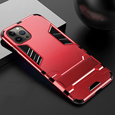 Silicone Matte Finish and Plastic Back Cover Case with Stand A01 for Apple iPhone 13 Pro Red