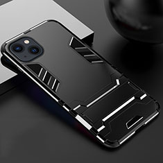 Silicone Matte Finish and Plastic Back Cover Case with Stand A01 for Apple iPhone 15 Plus Black