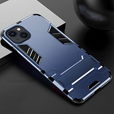 Silicone Matte Finish and Plastic Back Cover Case with Stand A01 for Apple iPhone 15 Plus Blue