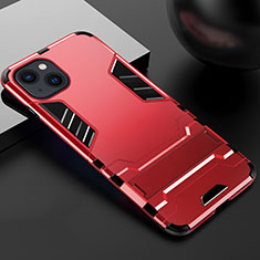 Silicone Matte Finish and Plastic Back Cover Case with Stand A01 for Apple iPhone 15 Plus Red