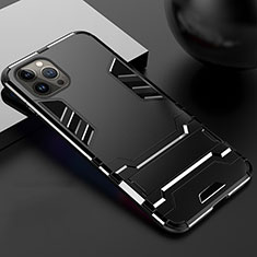 Silicone Matte Finish and Plastic Back Cover Case with Stand A01 for Apple iPhone 15 Pro Black