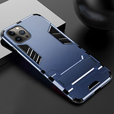 Silicone Matte Finish and Plastic Back Cover Case with Stand A01 for Apple iPhone 15 Pro Blue