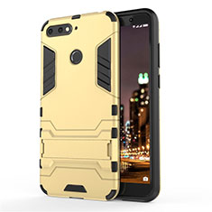 Silicone Matte Finish and Plastic Back Cover Case with Stand A01 for Huawei Honor 7A Gold