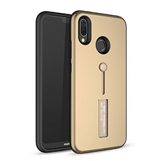 Silicone Matte Finish and Plastic Back Cover Case with Stand A01 for Huawei P20 Lite Gold