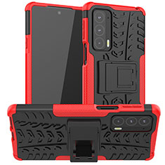 Silicone Matte Finish and Plastic Back Cover Case with Stand A01 for Motorola Moto Edge 20 5G Red