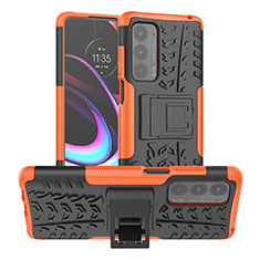 Silicone Matte Finish and Plastic Back Cover Case with Stand A01 for Motorola Moto Edge (2021) 5G Orange