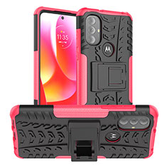 Silicone Matte Finish and Plastic Back Cover Case with Stand A01 for Motorola Moto G Play Gen 2 Hot Pink