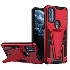Silicone Matte Finish and Plastic Back Cover Case with Stand A01 for Motorola Moto G Pure Red