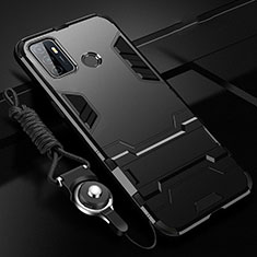Silicone Matte Finish and Plastic Back Cover Case with Stand A01 for Oppo A11s Black