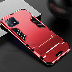 Silicone Matte Finish and Plastic Back Cover Case with Stand A01 for Oppo A53 5G Red