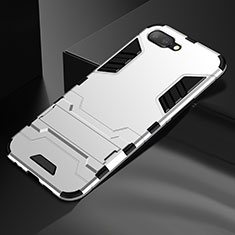 Silicone Matte Finish and Plastic Back Cover Case with Stand A01 for Oppo RX17 Neo Silver