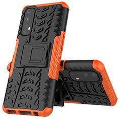 Silicone Matte Finish and Plastic Back Cover Case with Stand A01 for Realme 7 Orange