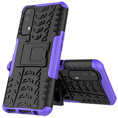 Silicone Matte Finish and Plastic Back Cover Case with Stand A01 for Realme 7 Purple