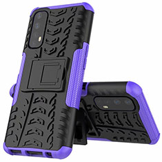 Silicone Matte Finish and Plastic Back Cover Case with Stand A01 for Realme Narzo 30 4G Purple