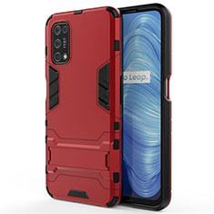 Silicone Matte Finish and Plastic Back Cover Case with Stand A01 for Realme Q2 5G Red