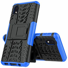 Silicone Matte Finish and Plastic Back Cover Case with Stand A01 for Samsung Galaxy M01 Core Blue