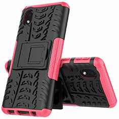 Silicone Matte Finish and Plastic Back Cover Case with Stand A01 for Samsung Galaxy M01 Core Pink